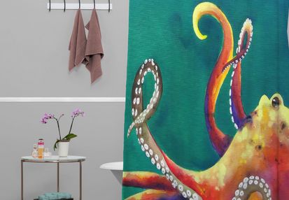 Clara Nilles Woven Polyester Mardi Gras Octopus Shower Curtain