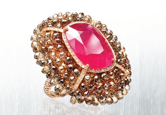 Ruby and Diamond Briolette Ring