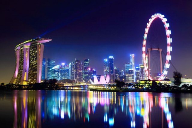 Singapore city skyline at night