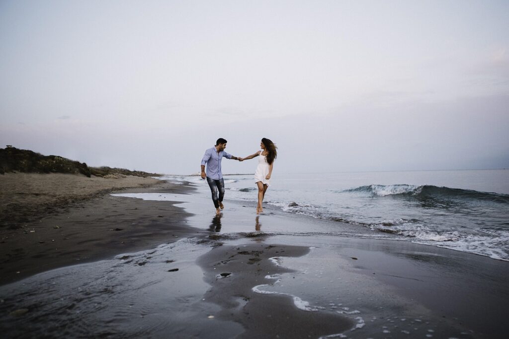 valentines day background, nature, couple, beach, walking, holding hands, sea, outdoors, secluded beach, landscape, having fun