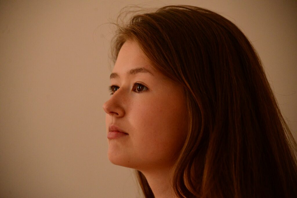 woman in white crew neck shirt