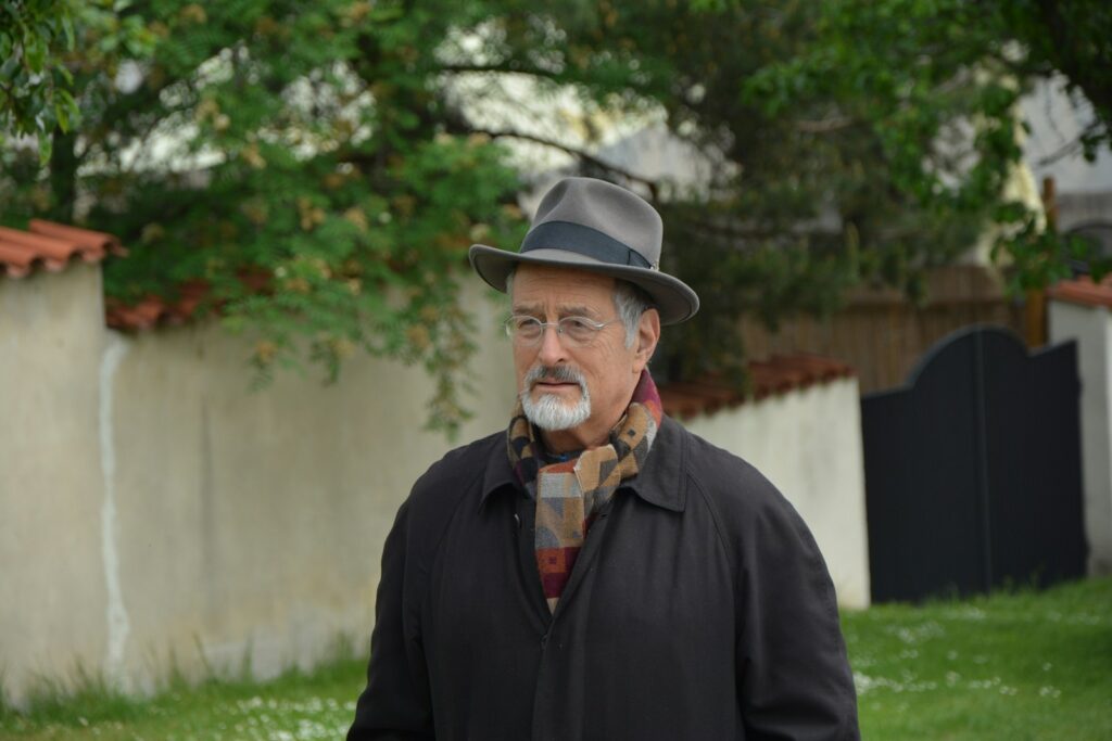 man in black jacket wearing black fedora hat standing on green grass field during daytime