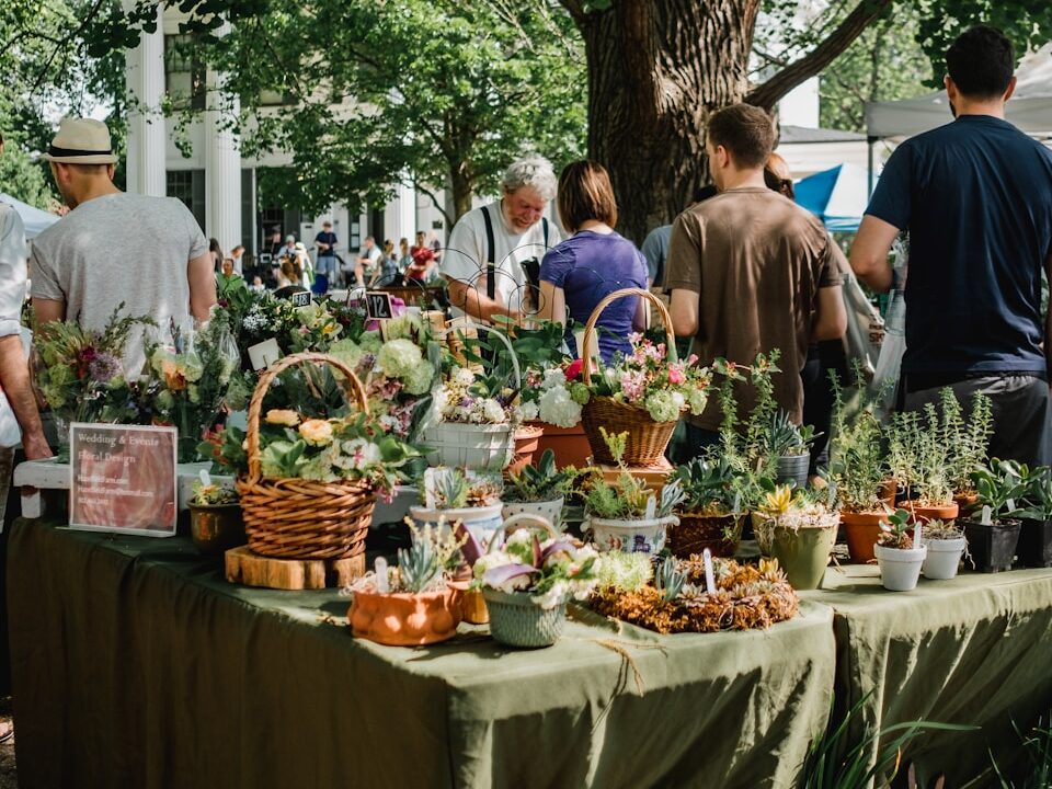 people beside assorted plants on table