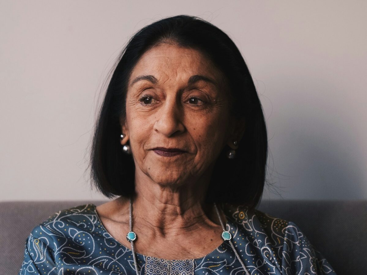 woman wearing blue top