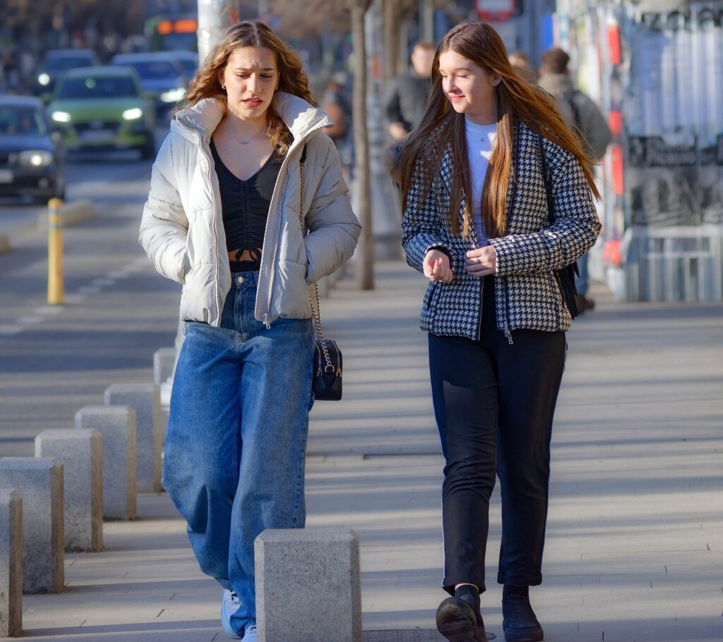 women, sidewalk, city, people, girls, together, casual, urban, talking, relaxation, lifestyle, walking, people, talking, talking, talking, talking, talking