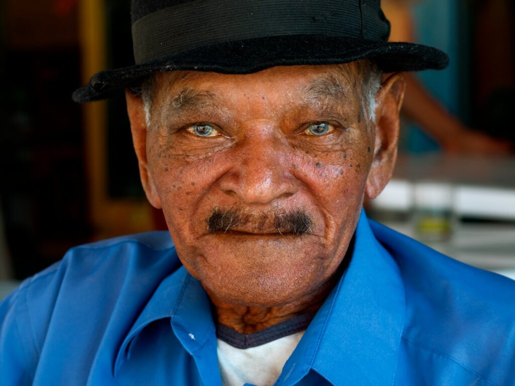 man wearing blue collared shirt