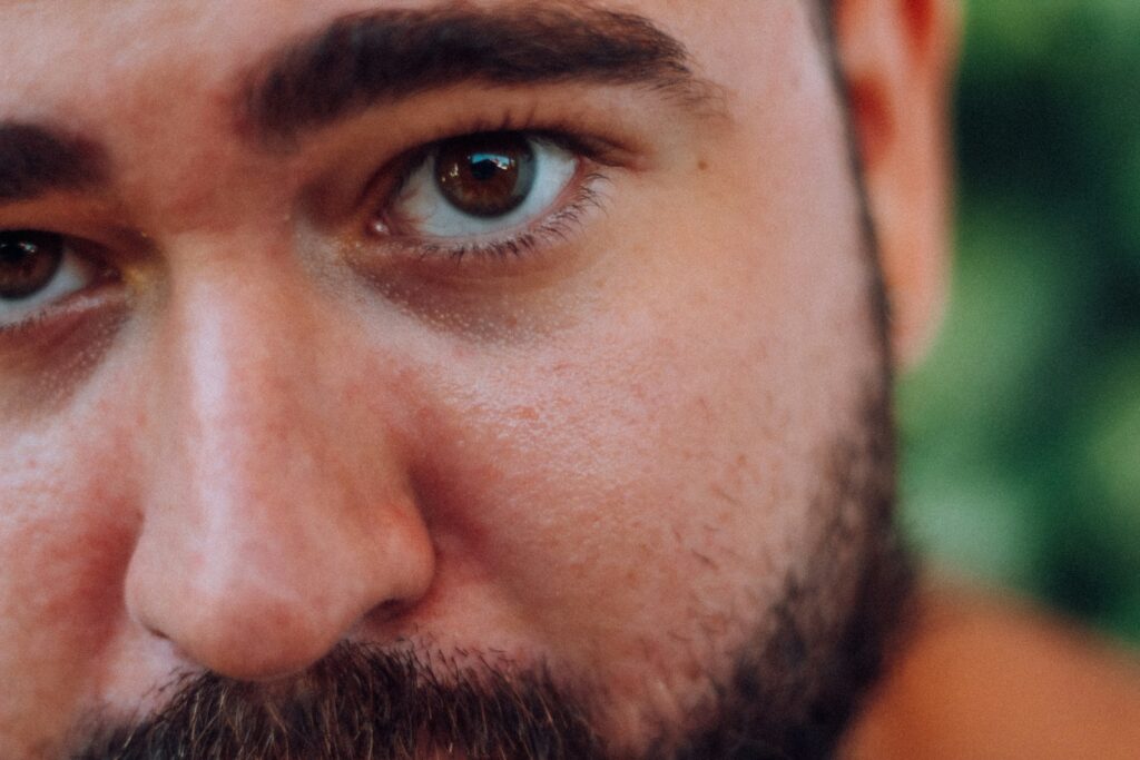 man with blue eyes and beard