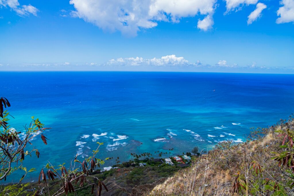 a body of water with land around it