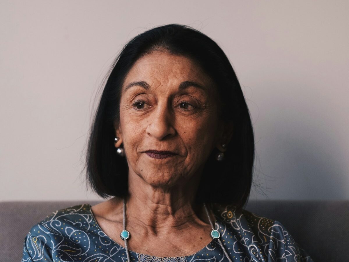 woman wearing blue top