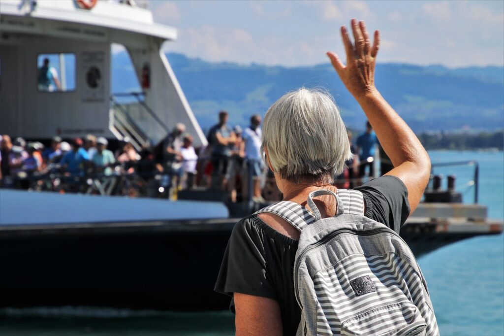 senior, welcome, greetings, hand, goodbye, ferry, cruise, beach, port, relaxation, hands, ms, nature, older person, pensioner, grandmother, gray, backpack, walk, people, vacations, summer, on the water, romanshorn, goodbye, goodbye, goodbye, goodbye, goodbye